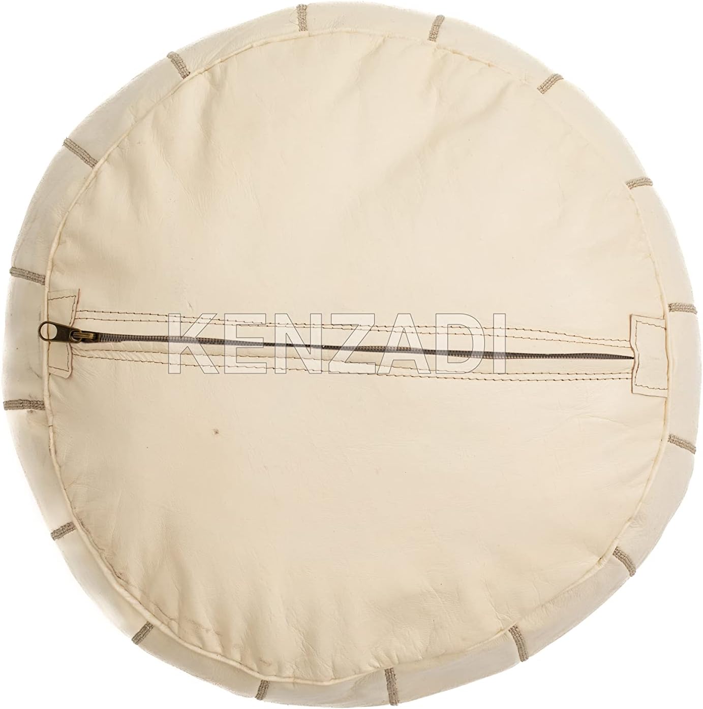Genuine Leather Pouf Stuffed Handmade Stitched in Marrakech by Moroccan Artisans (Creamy White)