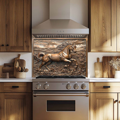 Copper Look Horse Tempered Glass Backsplash – Farmhouse Kitchen Backsplash
