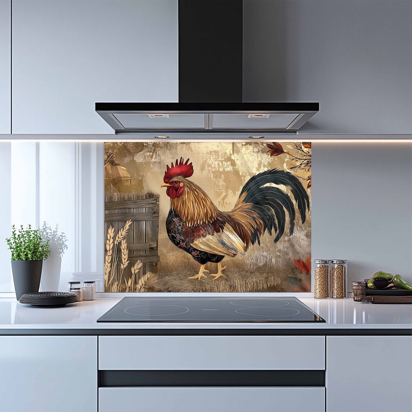 Rooster Morning Kitchen Backsplash – Copper Look Farmhouse Chicken Backsplash
