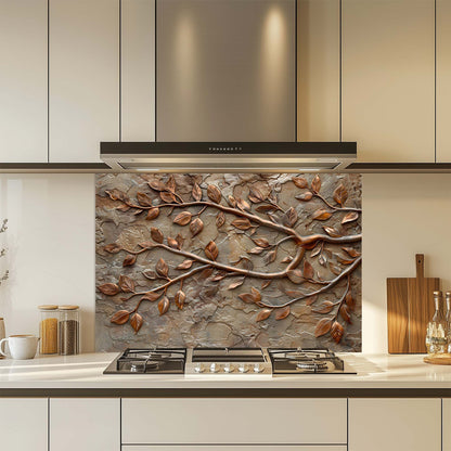 Copper Vine – Tempered Glass Backsplash for Kitchen – Copper Look Glass Backsplash