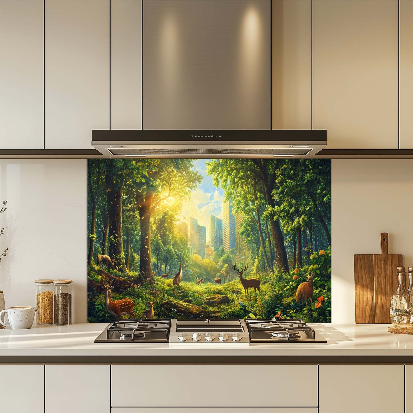 Urban Eden – Tempered Glass Backsplash for Kitchen | Nature & Urban Contrast Backsplash
