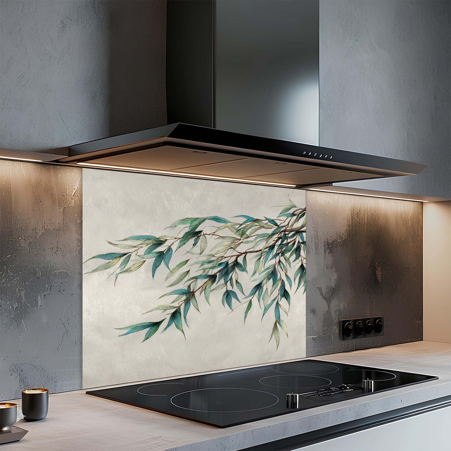 Willow Breeze – Tempered Glass Backsplash for Kitchen – Botanical Leaf Kitchen Splashback