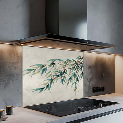 Willow Breeze – Tempered Glass Backsplash for Kitchen – Botanical Leaf Kitchen Splashback