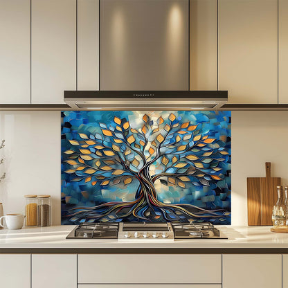 Electric Root – Tempered Glass Backsplash for Stove | Abstract Tree of Life Backsplash