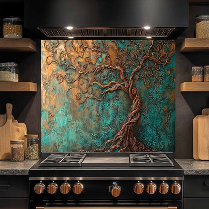 Turquoise Swirl Tempered Glass Backsplash – Kitchen Backsplash for Stove & Sink