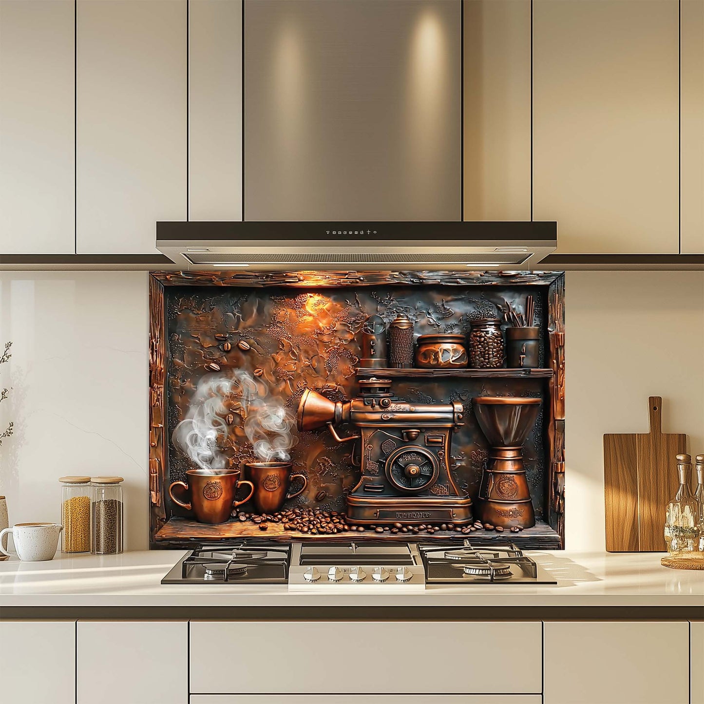 Copper Brew – Tempered Glass Backsplash for Kitchen | Coffee Machine Stove Backsplash