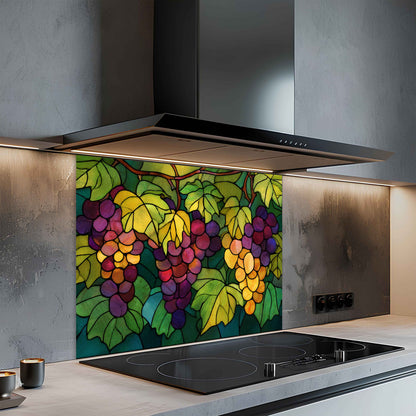 Tempered Glass Backsplash With Vivid Vineyard for Tuscan Style Kitchen