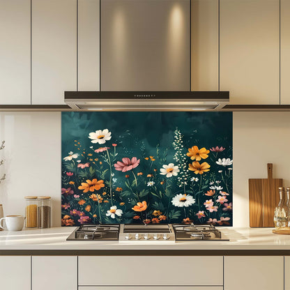Wild Bloom – Tempered Glass Backsplash for Kitchen Stove | Wildflower Field Splashback