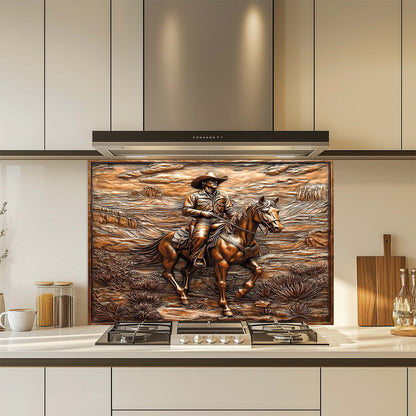 Mesa Rider – Tempered Glass Backsplash with Cowboy and Horse | Landscape Backsplash