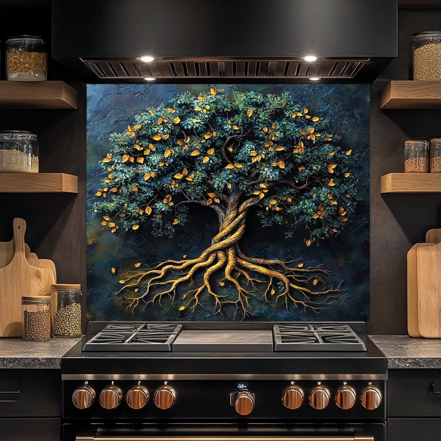 Golden Roots Kitchen Backsplash – Tempered Glass Backsplash for Kitchen Walls