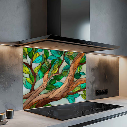 Forest Embrace – Tempered Glass Backsplash for Kitchen | Nature-Inspired Stained Glass