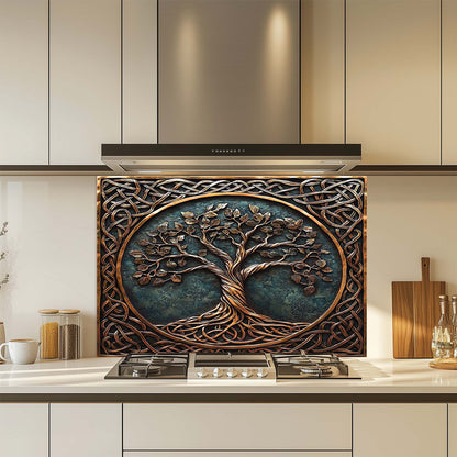 Timeless Tree – Tempered Glass Backsplash for Kitchen Stove | Copper Look Backsplash