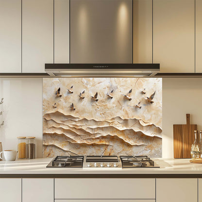 Golden Flight – Tempered Glass Backsplash for Kitchen | Flying Birds Backsplash