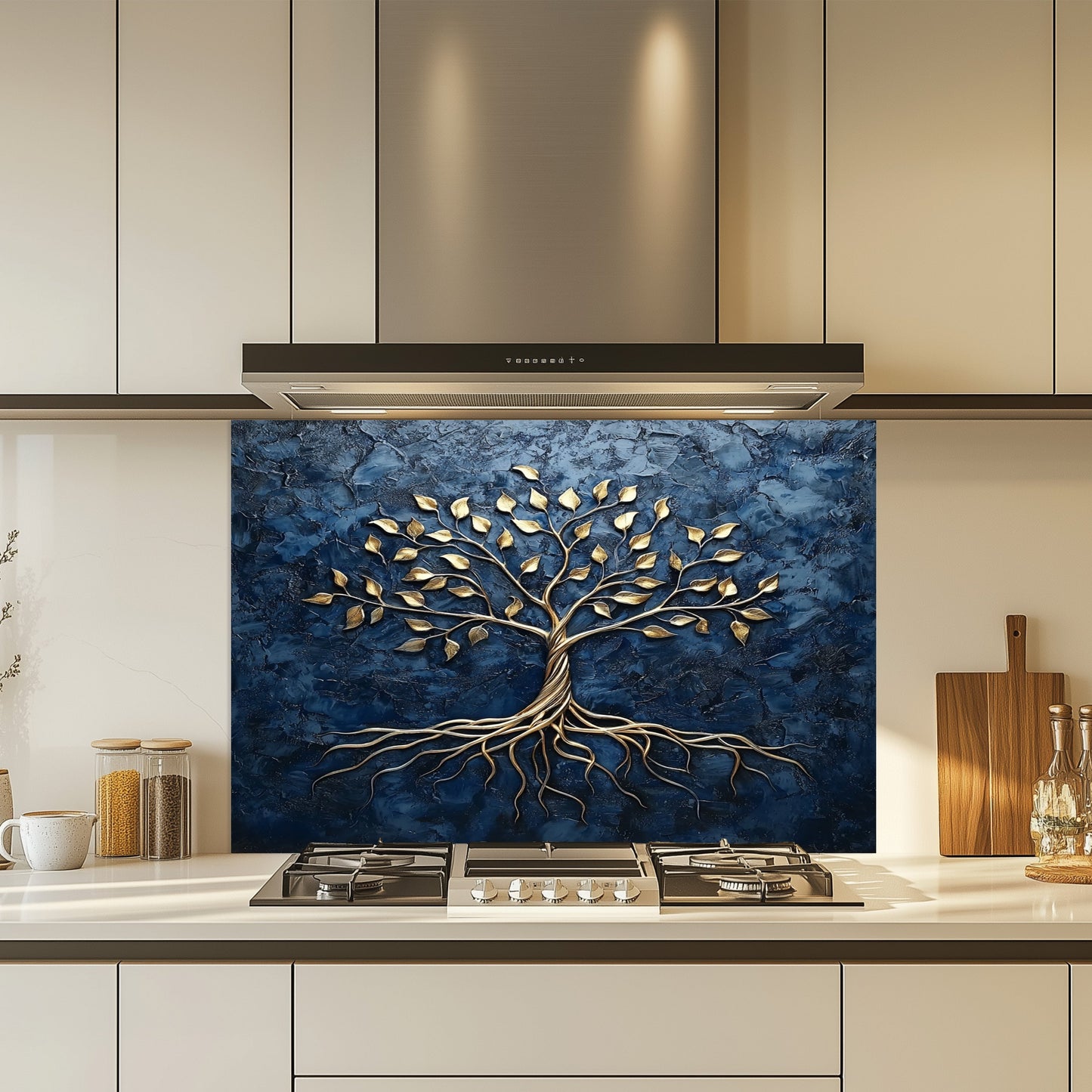 Golden Roots Tempered Glass Backsplash – Kitchen Backsplash for Stove