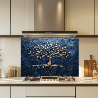 Golden Roots Tempered Glass Backsplash – Kitchen Backsplash for Stove