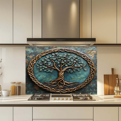Ancient Bond – Tempered Glass Backsplash for Kitchen Stove | Tree of Life Backsplash