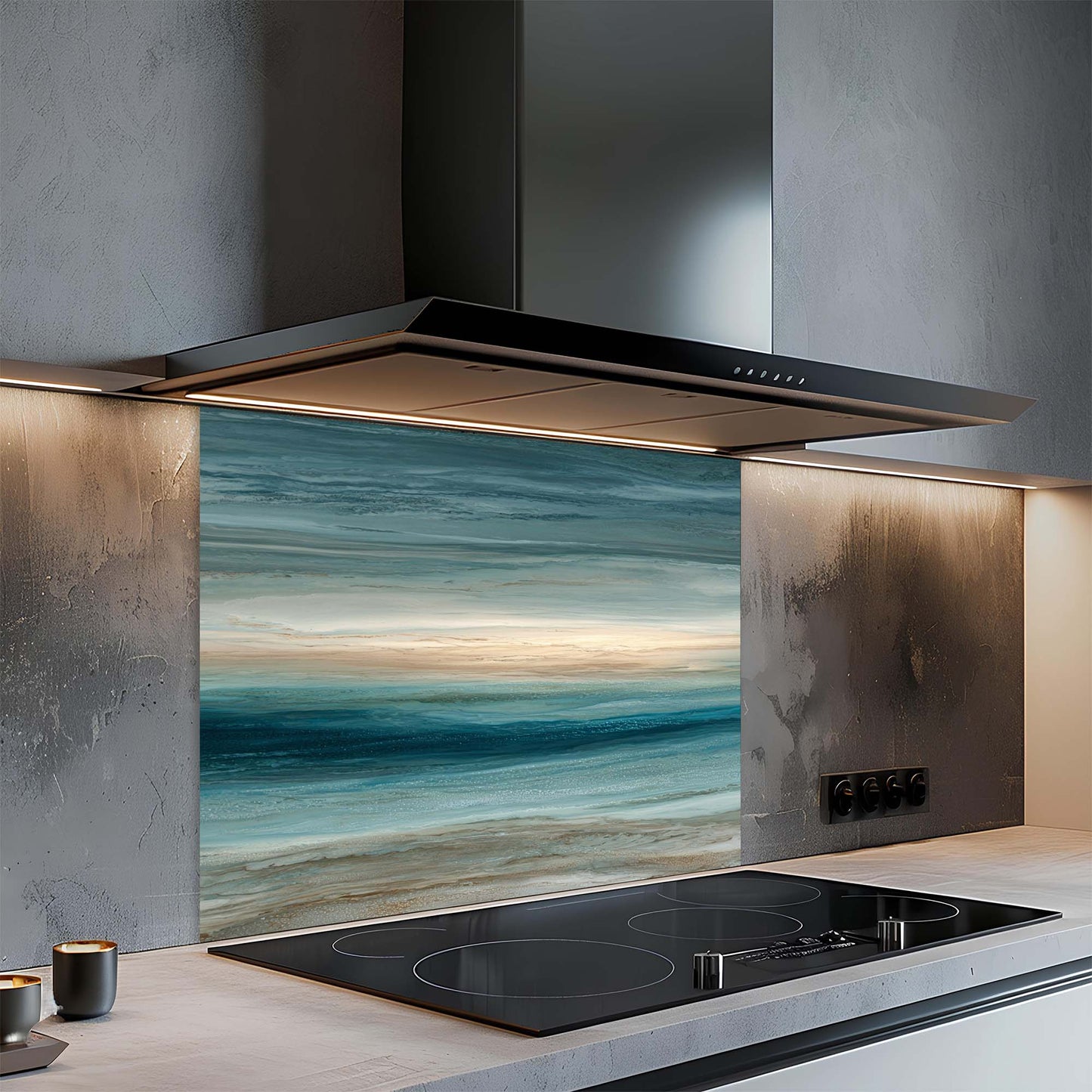 Coastal Serenity – Tempered Glass Backsplash for Kitchen – Ocean Horizon Splashback