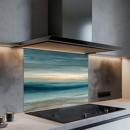 Coastal Serenity – Tempered Glass Backsplash for Kitchen – Ocean Horizon Splashback