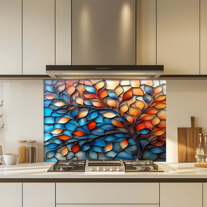 Aurora Branches – Tempered Glass Backsplash for Kitchen Stove | Colorful Abstract Backsplash