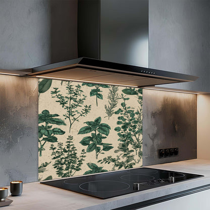 Botanical Herbs – Tempered Glass Backsplash for Kitchen – Vintage Kitchen Splashback