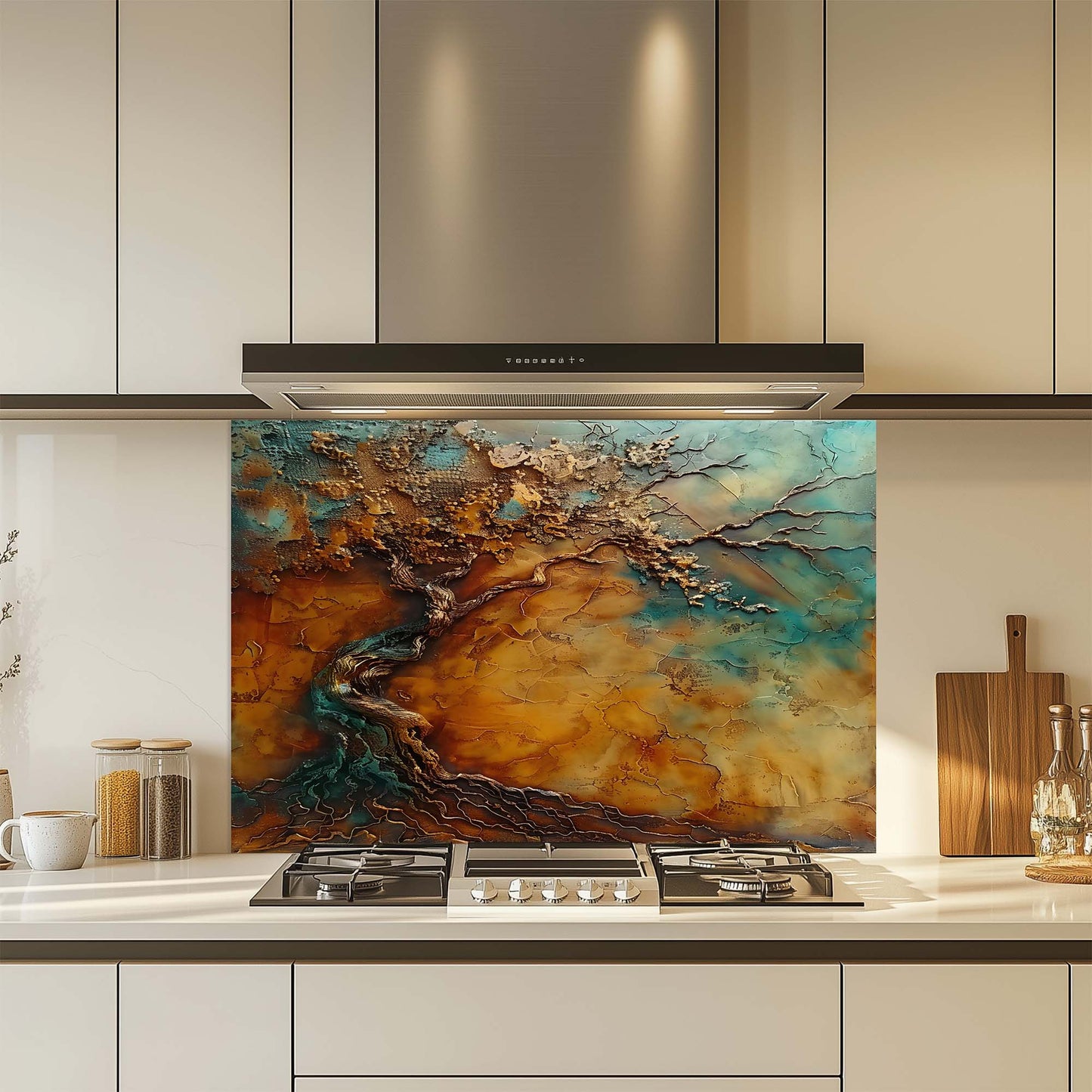 Bronze Spirit – Tempered Glass Backsplash for Kitchen Stove | Tree of Life Backsplash