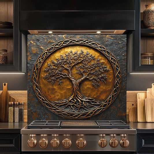 Bronze Roots Tempered Glass Backsplash – Kitchen Backsplash Behind Stove