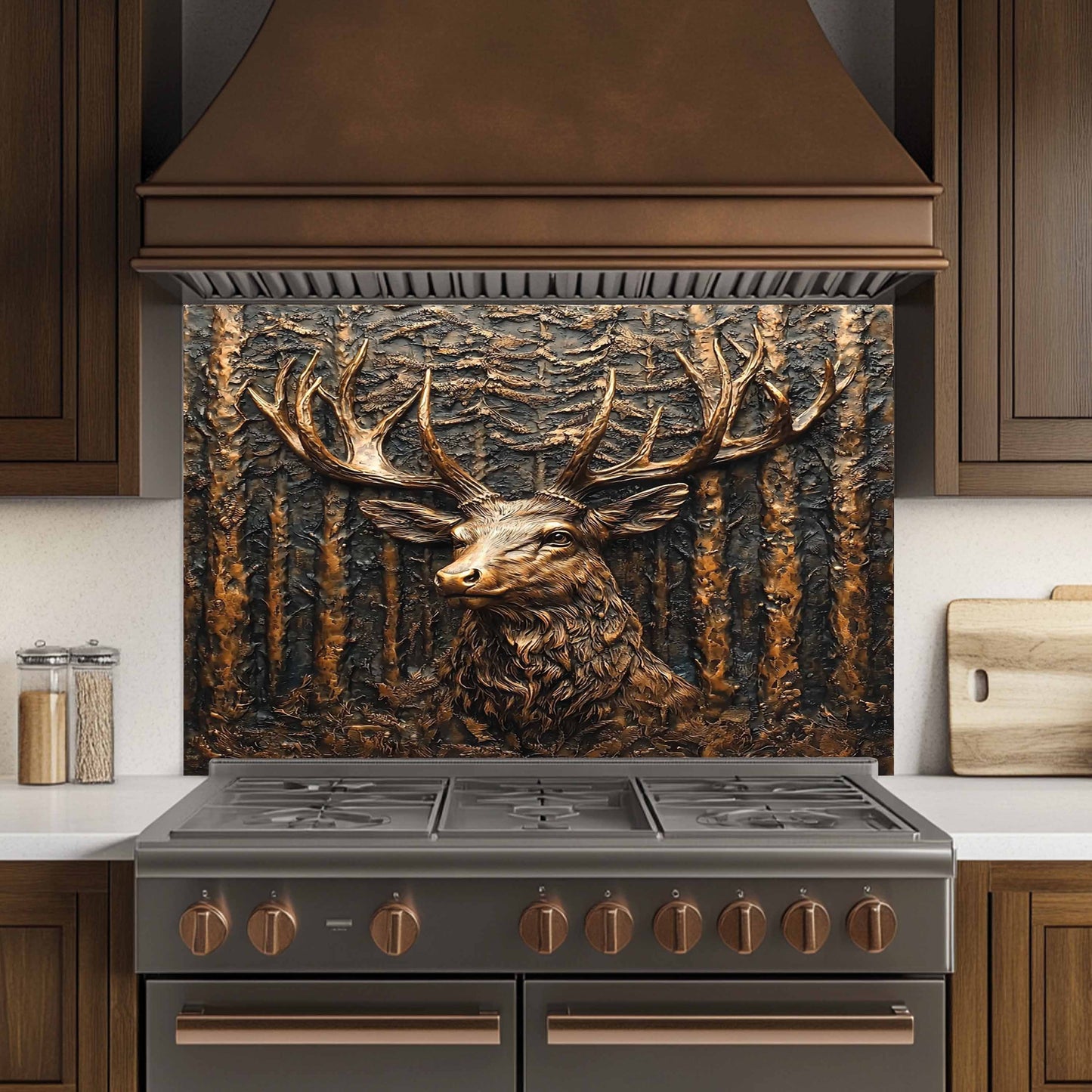 Copper Look Elk Tempered Glass Backsplash – Kitchen Backsplash for Farmhouse, Lodge and Cabin