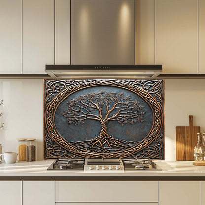 Bronze Roots Tempered Glass Backsplash – Tree of Life Copper Look Kitchen Backsplash
