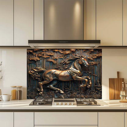 Wild Gallop – Tempered Glass Backsplash for Kitchen Stove | Copper Look Horse Backsplash