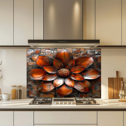 Burnt Petal – Tempered Glass Backsplash for Kitchen | Copper Look Flower Backsplash