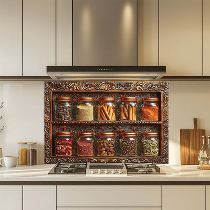Spice Frame – Tempered Glass Backsplash for Kitchen | Copper Look Spice Jar Backsplash