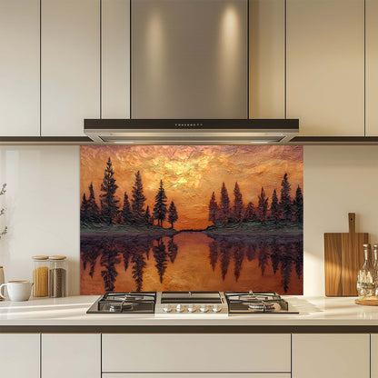 Sunset Reflection – Tempered Glass Backsplash for Kitchen – Copper Look Glass Backsplash