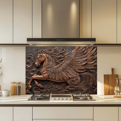 Copper Pegasus – Tempered Glass Backsplash for Kitchen Stove | Winged Horse Backsplash
