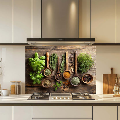 Herbal Harmony – Tempered Glass Backsplash for Kitchen Stove | Rustic Botanical Backsplash