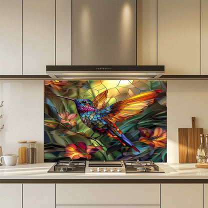 Tropical Hummingbird – Tempered Glass Backsplash for Kitchen | Colorful Bird Backsplash