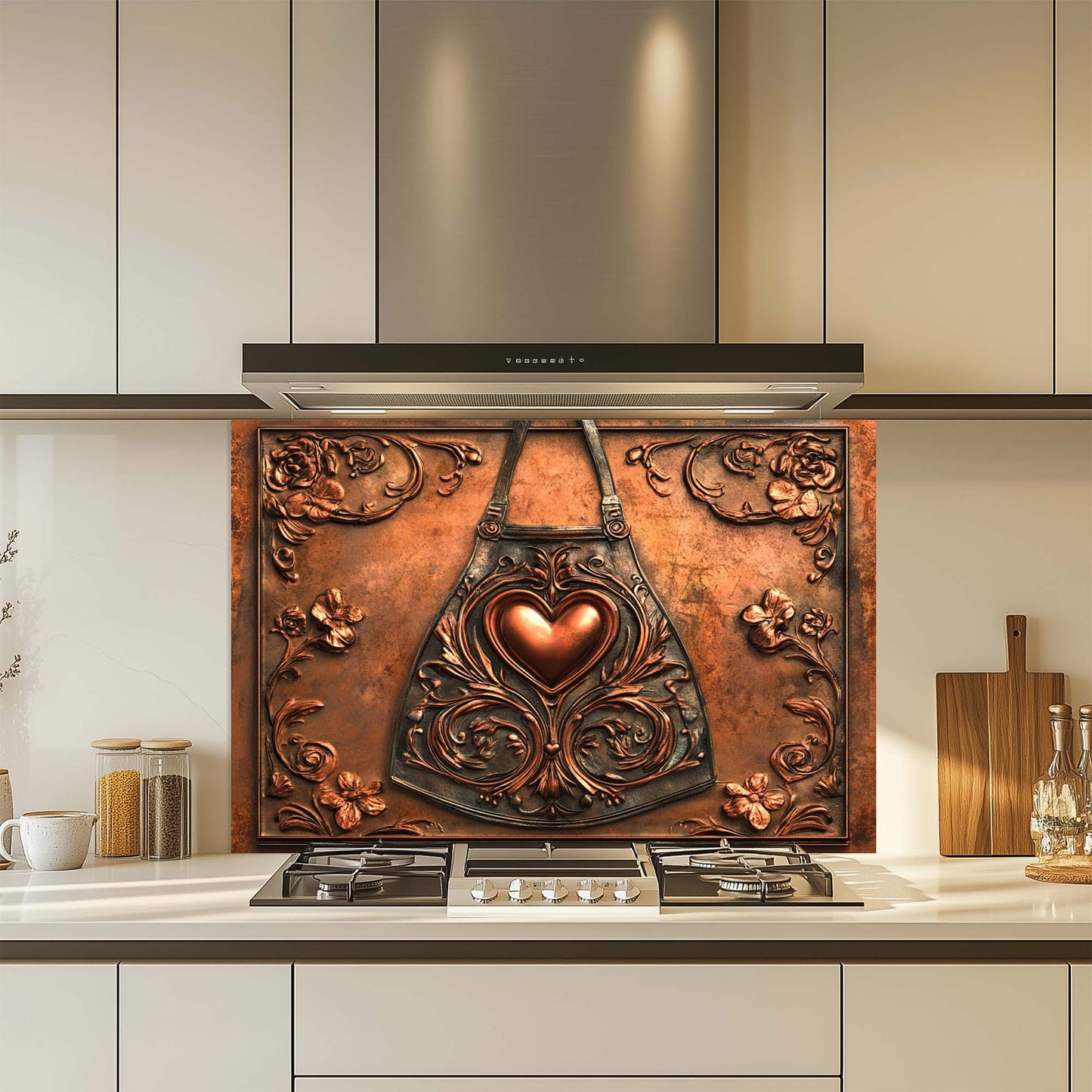 Copper Heart – Tempered Glass Backsplash for Kitchen Stove | Copper Look Backsplash