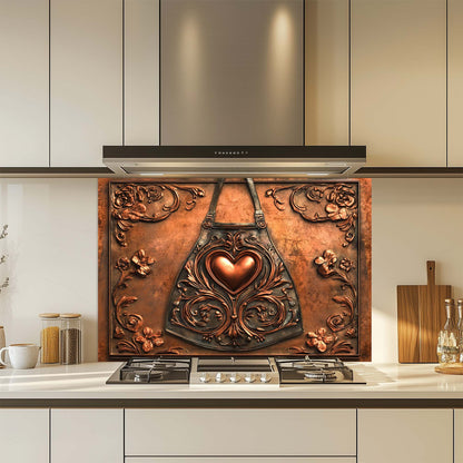 Copper Heart – Tempered Glass Backsplash for Kitchen Stove | Copper Look Backsplash