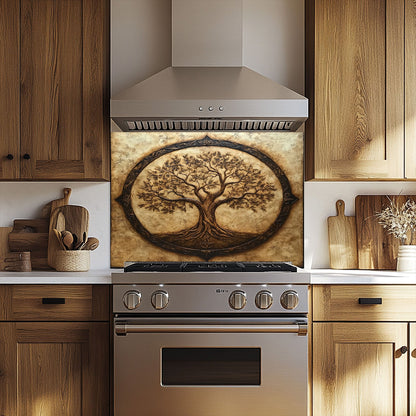 Tree of Life with Roots Tempered Glass Backsplash – Kitchen Backsplash for Stove