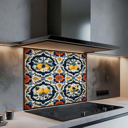Mediterranean Lemon Tile – Tempered Glass Backsplash for Kitchen – Vintage Splashback