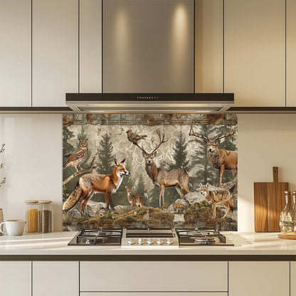 Forest Council – Tempered Glass Backsplash for Kitchen | Deer, Fox, Owl Scene Backsplash