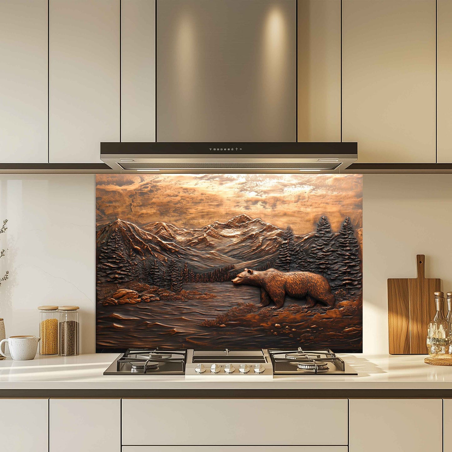 Valley Watcher Tempered Glass Backsplash – Bear in Mountain Kitchen Backsplash Panel