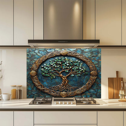 Celtic Embrace – Tempered Glass Backsplash for Kitchen Stove | Copper Look Backsplash