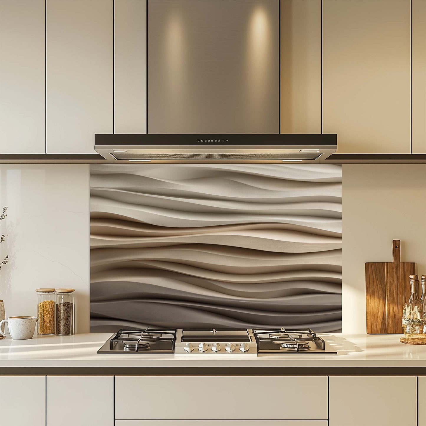 Sand Flow – Tempered Glass Backsplash for Kitchen | Neutral Earth Tone Backsplash