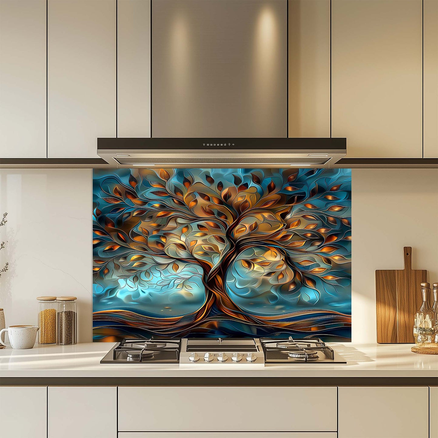 Copper Roots – Tempered Glass Backsplash for Kitchen Stove | Tree of Life Backsplash