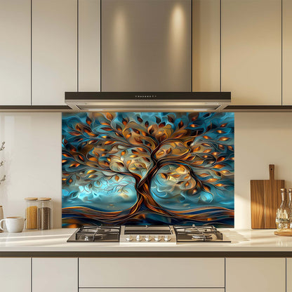 Copper Roots – Tempered Glass Backsplash for Kitchen Stove | Tree of Life Backsplash