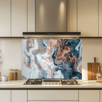 Glass Kitchen Backsplash – Copper Smoke Marble Abstract Design
