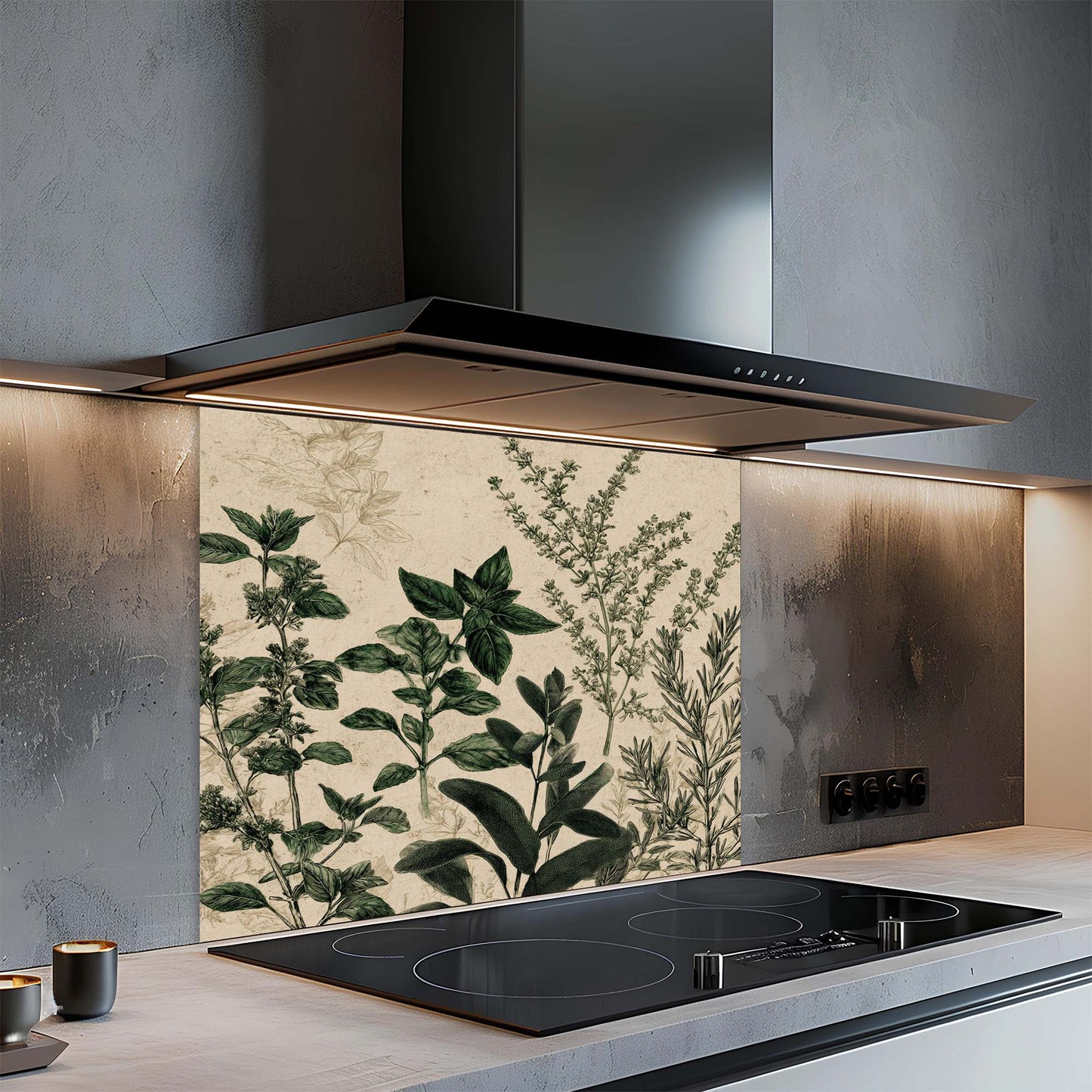 Herbal Garden – Tempered Glass Backsplash for Kitchen – Vintage Kitchen Splashback
