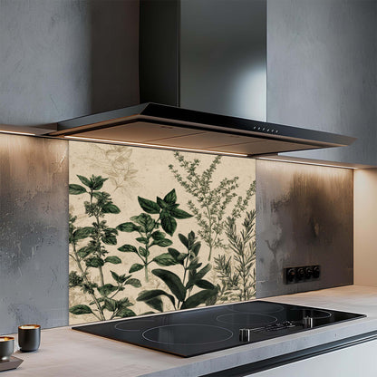 Herbal Garden – Tempered Glass Backsplash for Kitchen – Vintage Kitchen Splashback