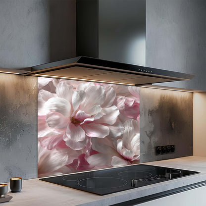 Blush Magnolia – Tempered Glass Backsplash for Kitchen – Pink Floral Kitchen Splashback