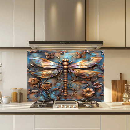 Golden Flight – Tempered Glass Backsplash for Stove | Dragonfly Copper Look Backsplash